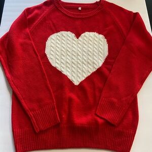 Women's Red Sweater White Heart Size XL